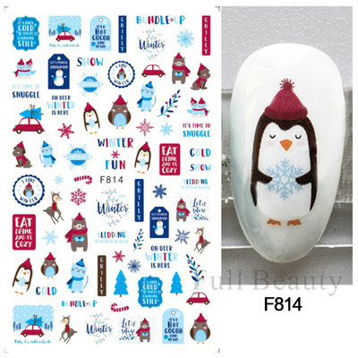 Talvine küünte disain lumepuu 3D jõulukleebis armas multikas Põdra pingviini liugurid kleebised uusaasta kaunistused 2023 LAF816