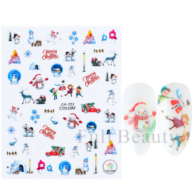 Talvine küünte disain lumepuu 3D jõulukleebis armas multikas Põdra pingviini liugurid kleebised uusaasta kaunistused 2023 LAF816