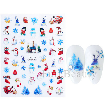 Talvine küünte disain lumepuu 3D jõulukleebis armas multikas Põdra pingviini liugurid kleebised uusaasta kaunistused 2023 LAF816