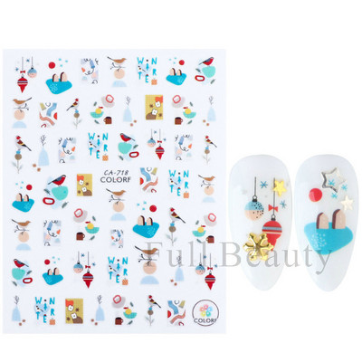 Talvine küünte disain lumepuu 3D jõulukleebis armas multikas Põdra pingviini liugurid kleebised uusaasta kaunistused 2023 LAF816
