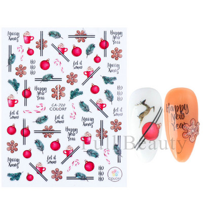 Talvine küünte disain lumepuu 3D jõulukleebis armas multikas Põdra pingviini liugurid kleebised uusaasta kaunistused 2023 LAF816