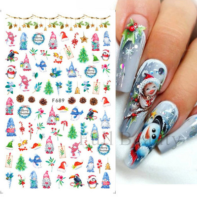 Talvine küünte disain lumepuu 3D jõulukleebis armas multikas Põdra pingviini liugurid kleebised uusaasta kaunistused 2023 LAF816