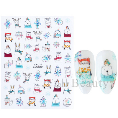 Talvine küünte disain lumepuu 3D jõulukleebis armas multikas Põdra pingviini liugurid kleebised uusaasta kaunistused 2023 LAF816