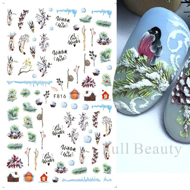Talvine küünte disain lumepuu 3D jõulukleebis armas multikas Põdra pingviini liugurid kleebised uusaasta kaunistused 2023 LAF816