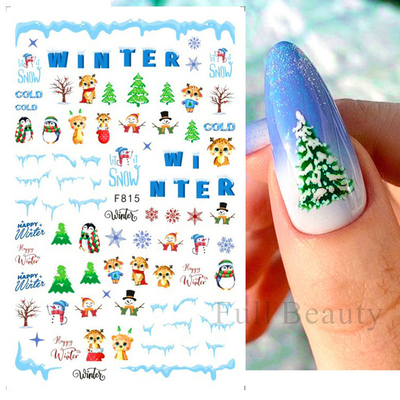 Talvine küünte disain lumepuu 3D jõulukleebis armas multikas Põdra pingviini liugurid kleebised uusaasta kaunistused 2023 LAF816