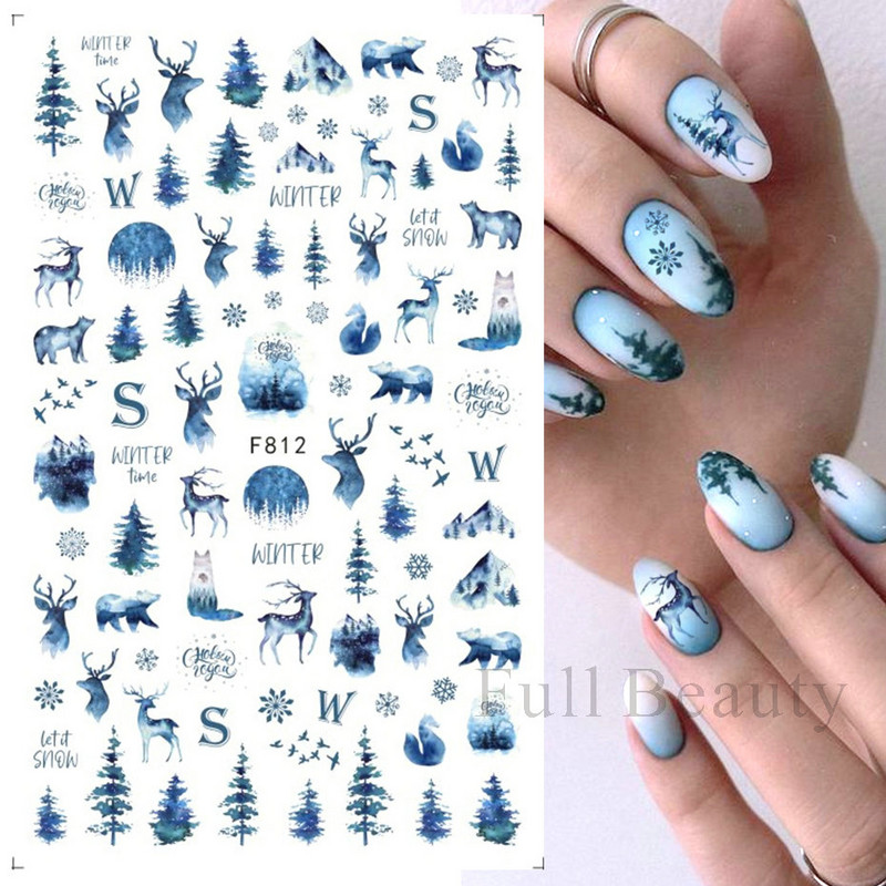 Talvine küünte disain lumepuu 3D jõulukleebis armas multikas Põdra pingviini liugurid kleebised uusaasta kaunistused 2023 LAF816