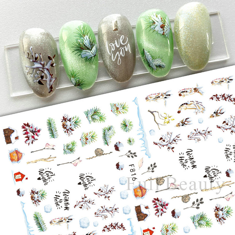 Talvine küünte disain lumepuu 3D jõulukleebis armas multikas Põdra pingviini liugurid kleebised uusaasta kaunistused 2023 LAF816