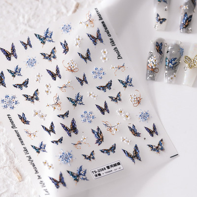 Akril gravírozott körömmatrica kék virágok Desgin öntapadó köröm transzfer csúszkák Pakolások manikűr fóliák Z0660