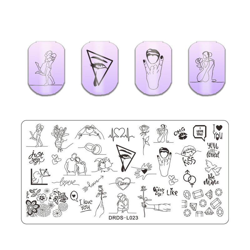 Girl Art Avatar körömbélyegző lemezek pillangó kígyó bőr szív rozsdamentes acél lemez pillangó levél vonal kép sablon sablon