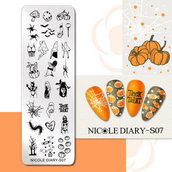 NICOLE DIARY Хелоуин плочи за щамповане Печат за нокти Pumpkin Ghost Шаблони за лак за нокти Всичко за маникюр Дизайн на нокти