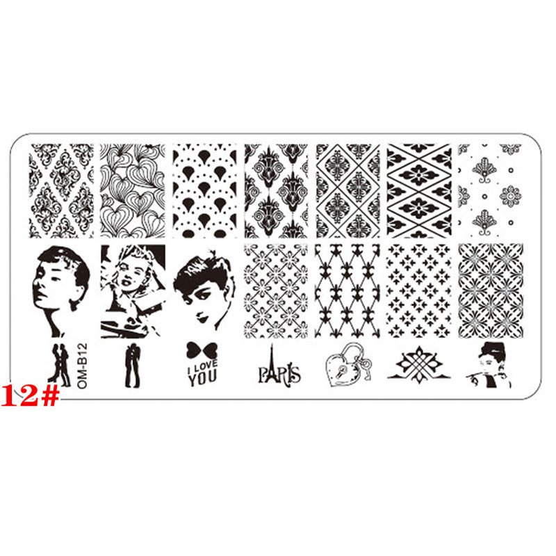 1 db téglalap körömbélyegző sablon rozsdamentes acél 6X12cm virág állatmintás nyomólap barkács köröm manikűr sablonok