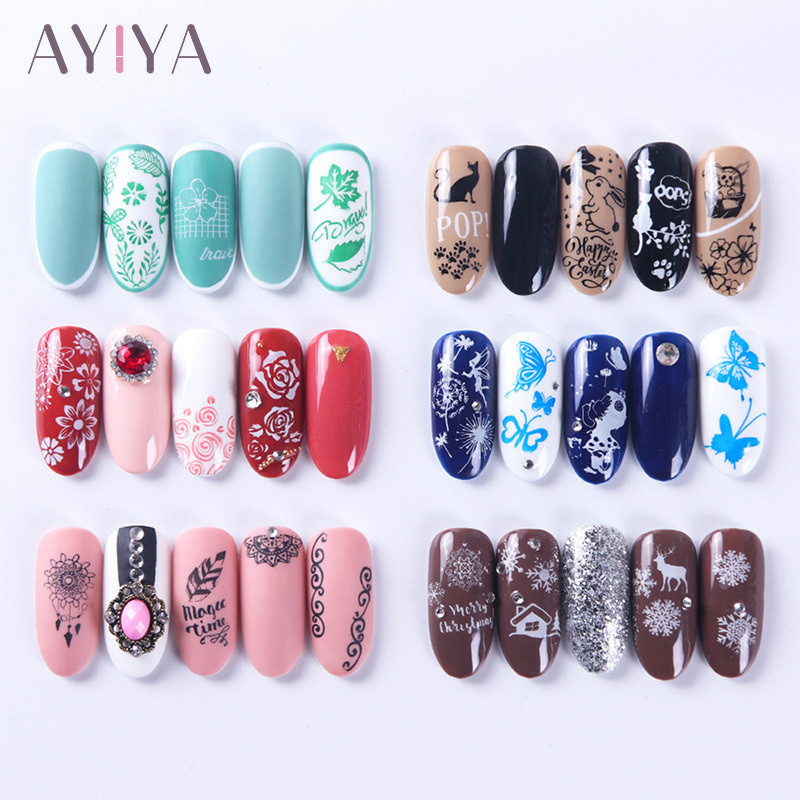 1 DB Nail Art transzfer acéllemez, robbanásveszélyes kis virágos pillangószirmok hópehely elk karácsonyi köröm sablon transzfer
