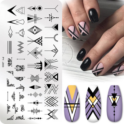 PICT YOU Téglalap alakú körömbélyegző lemezek Geometrikus kialakítás Rozsdamentes acél körömbélyegző sablon körömlemez szerszámok