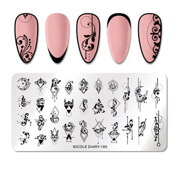 NICOLE DIARY Flower Floral Stripe Stamping Plates Geometry Mable Blooming Design Stamping for Nails Printing Template Stencil