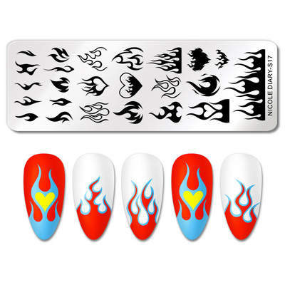 NICOLE NAPLÓ Virág virágos csíkos bélyegzőlemezek Geometria Mable Blooming Design Bélyegzés körmökhöz Nyomtatósablon stencil