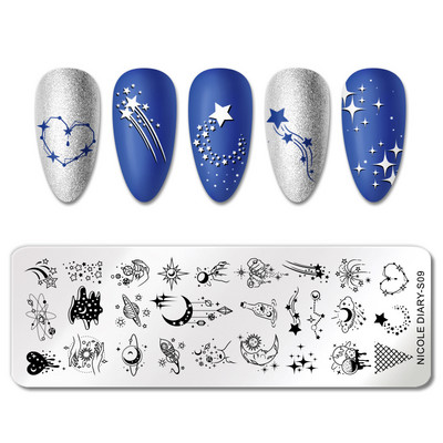 NICOLE NAPLÓ Virág virágos csíkos bélyegzőlemezek Geometria Mable Blooming Design Bélyegzés körmökhöz Nyomtatósablon stencil