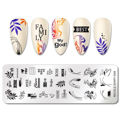 NICOLE NAPLÓ Virág virágos csíkos bélyegzőlemezek Geometria Mable Blooming Design Bélyegzés körmökhöz Nyomtatósablon stencil