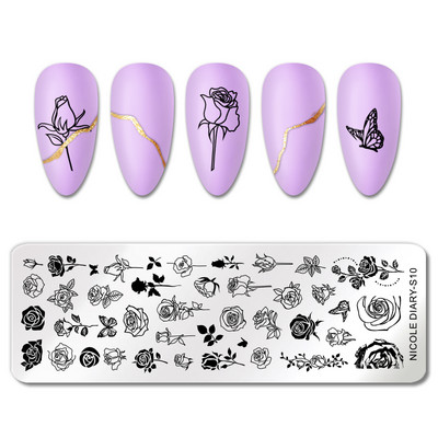 NICOLE NAPLÓ Virág virágos csíkos bélyegzőlemezek Geometria Mable Blooming Design Bélyegzés körmökhöz Nyomtatósablon stencil