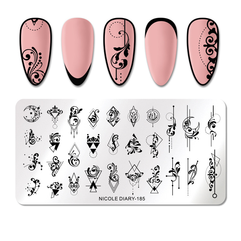 NICOLE NAPLÓ Virág virágos csíkos bélyegzőlemezek Geometria Mable Blooming Design Bélyegzés körmökhöz Nyomtatósablon stencil