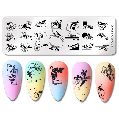 NICOLE NAPLÓ Etnikai stílusú Levelek Tervezés Bélyegzőlemezek Tömör vonalak Pontok Köröm bélyegzősablonok Virágnyomtatás Stencileszközök