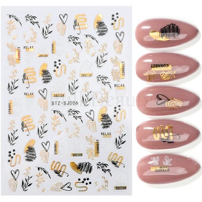 Χρυσές γραμμές ροζ κυμάτων τρισδιάστατα αυτοκόλλητα νυχιών Αυτοκόλλητα μεταφοράς στροβιλισμού ρίγες μπλε μάτια Κόλλα για μανικιούρ για μανικιούρ TRSTZ-SJ031