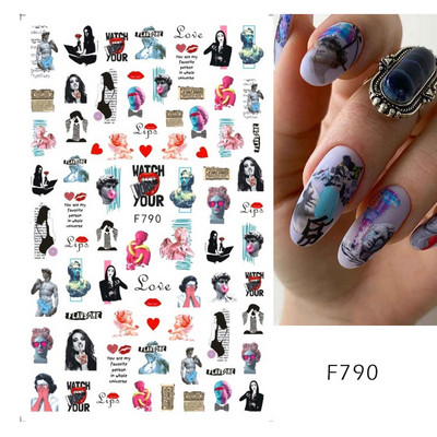 Χρυσές γραμμές ροζ κυμάτων τρισδιάστατα αυτοκόλλητα νυχιών Αυτοκόλλητα μεταφοράς στροβιλισμού ρίγες μπλε μάτια Κόλλα για μανικιούρ για μανικιούρ TRSTZ-SJ031