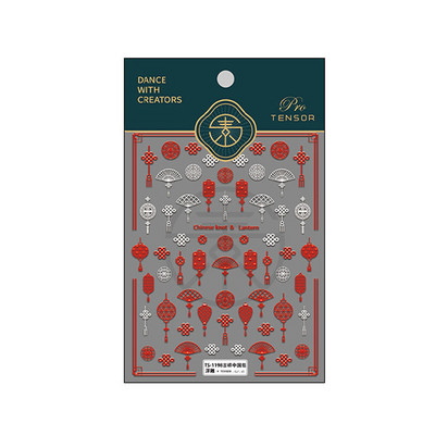 5D vörös kínai csomós lámpás hagyományos tervezés puha domborművek körömmatricák 3D öntapadó körömmatricák nagykereskedés