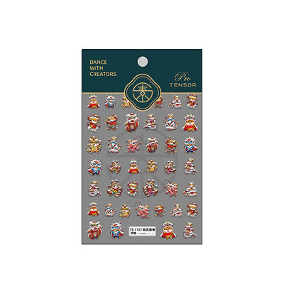 5D vörös kínai csomós lámpás hagyományos tervezés puha domborművek körömmatricák 3D öntapadó körömmatricák nagykereskedés