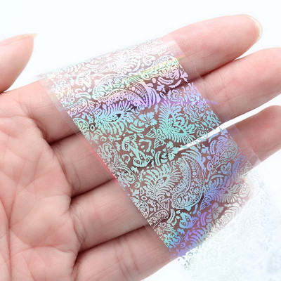 100x4cm/lap körömfólia Holografico lézerezüst virágos körömfólia teljes fedésű körömmatrica transzferfólia matrica művészeti barkácsolási tippekre