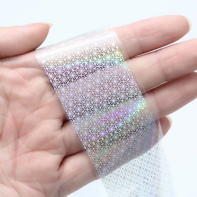 100x4cm/lap körömfólia Holografico lézerezüst virágos körömfólia teljes fedésű körömmatrica transzferfólia matrica művészeti barkácsolási tippekre