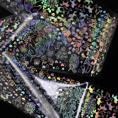 100x4cm/lap körömfólia Holografico lézerezüst virágos körömfólia teljes fedésű körömmatrica transzferfólia matrica művészeti barkácsolási tippekre