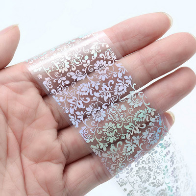 100x4cm/lap körömfólia Holografico lézerezüst virágos körömfólia teljes fedésű körömmatrica transzferfólia matrica művészeti barkácsolási tippekre