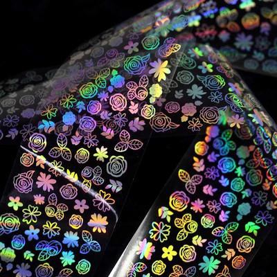 100x4cm/lap körömfólia Holografico lézerezüst virágos körömfólia teljes fedésű körömmatrica transzferfólia matrica művészeti barkácsolási tippekre