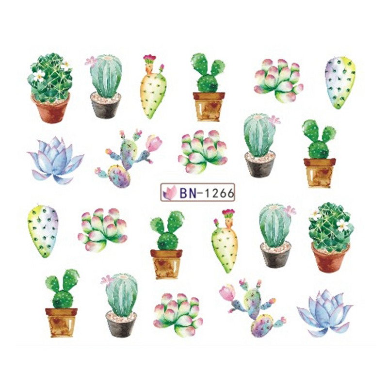 12db kaktusz víz matrica köröm matrica zöld növénylevél vízjel pelyhek csúszka tetoválás körömdíszítés LABN1261-1272-1