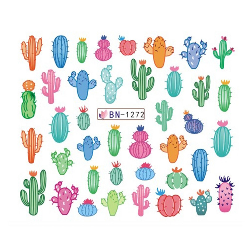 12db kaktusz víz matrica köröm matrica zöld növénylevél vízjel pelyhek csúszka tetoválás körömdíszítés LABN1261-1272-1