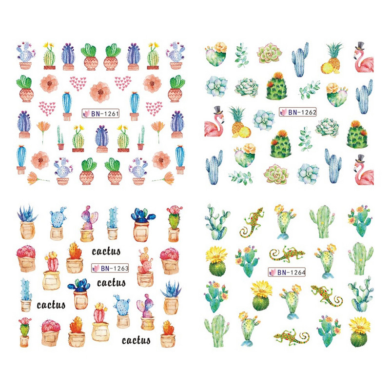 12db kaktusz víz matrica köröm matrica zöld növénylevél vízjel pelyhek csúszka tetoválás körömdíszítés LABN1261-1272-1
