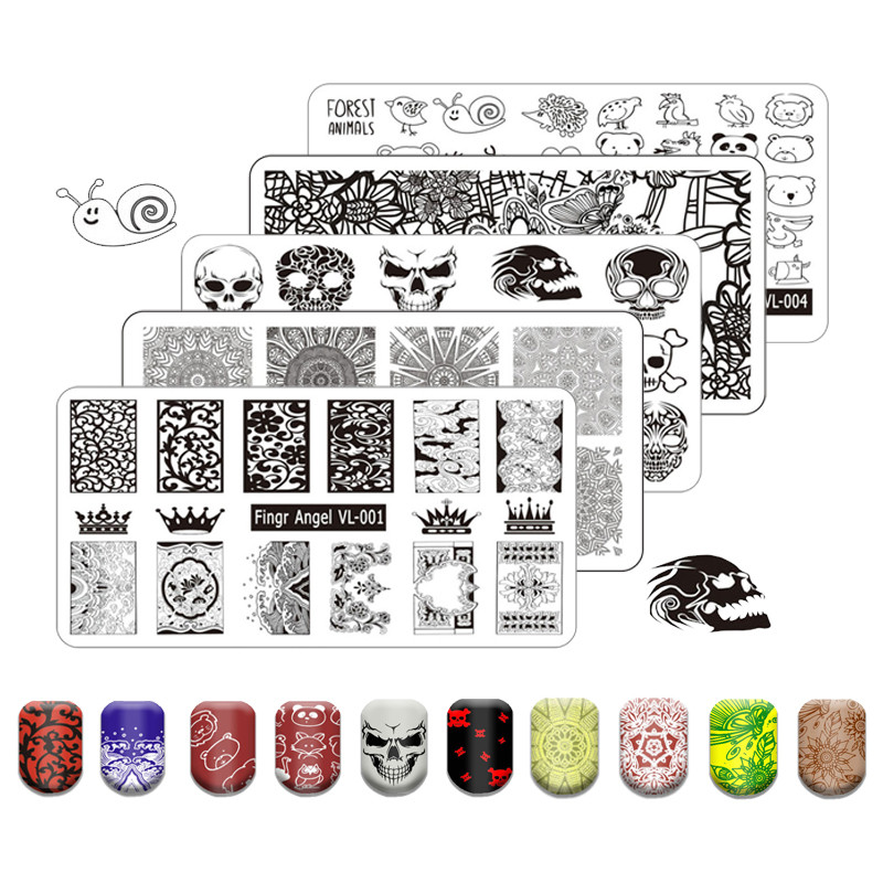 Skull Nail Art Stamping Plate Lovers Lovers Image Stamp Plate Pattern Pattern Nail Template Cake Image Εργαλείο μανικιούρ DIY