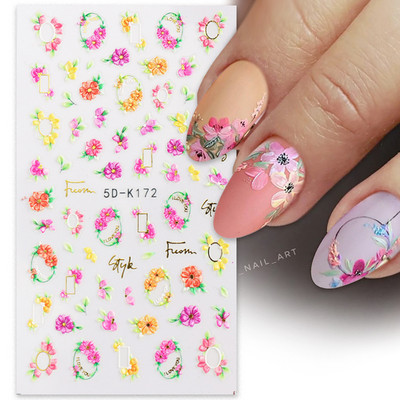 5D körömmatricák dombornyomott virágos levelek tervezés öntapadó csúszka matricák nyári 3D arany körömpapír manikűr tippek dekoráció