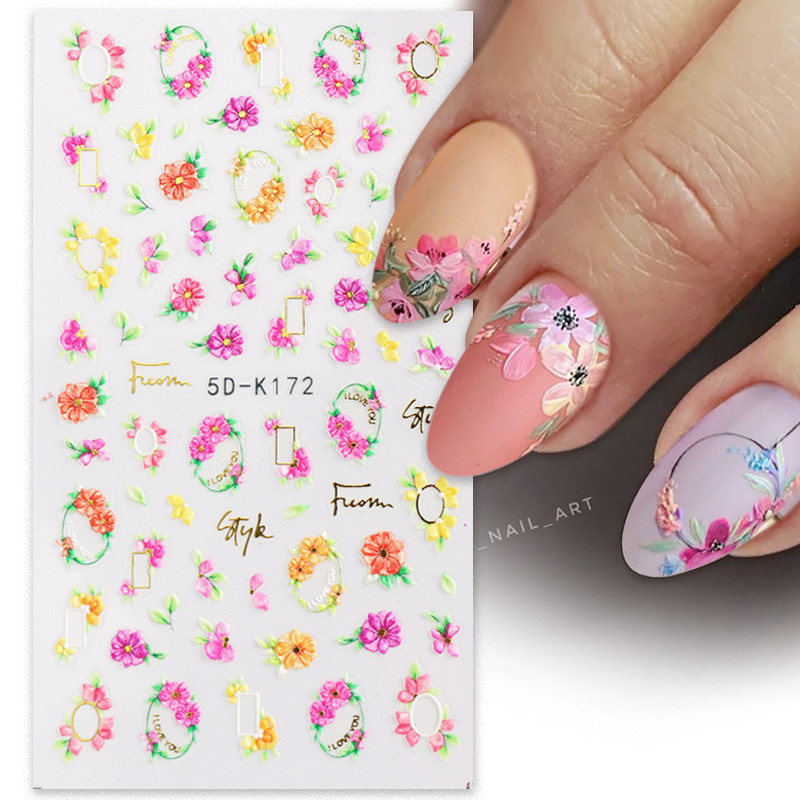 5D körömmatricák dombornyomott virágos levelek tervezés öntapadó csúszka matricák nyári 3D arany körömpapír manikűr tippek dekoráció
