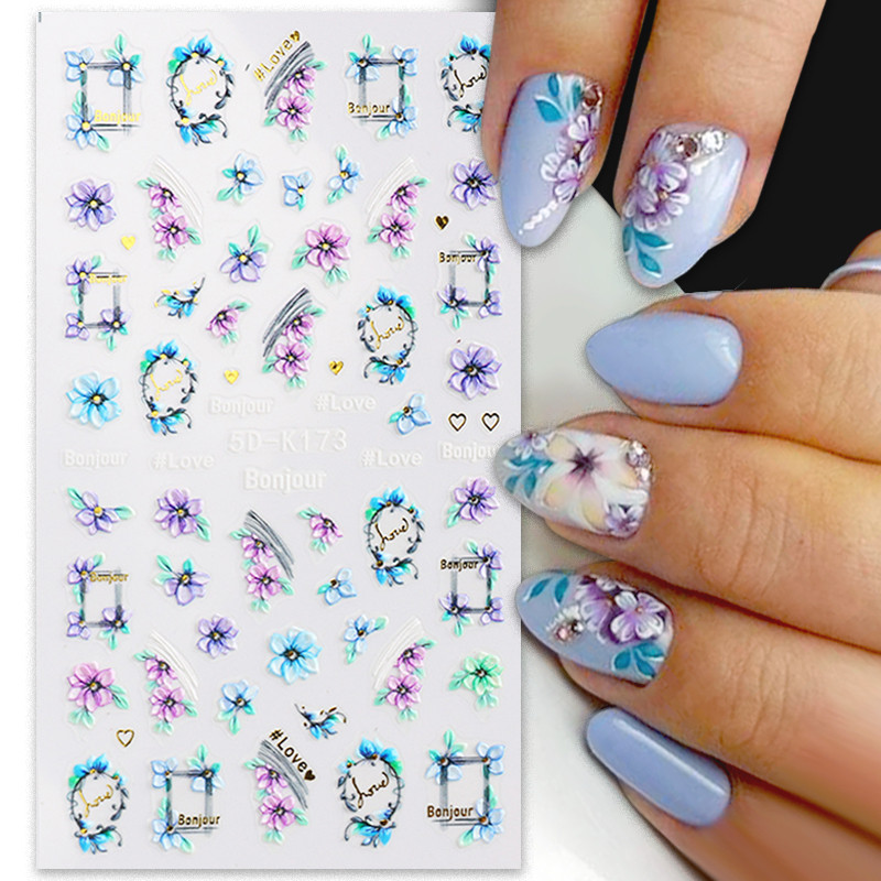 5D körömmatricák dombornyomott virágos levelek tervezés öntapadó csúszka matricák nyári 3D arany körömpapír manikűr tippek dekoráció