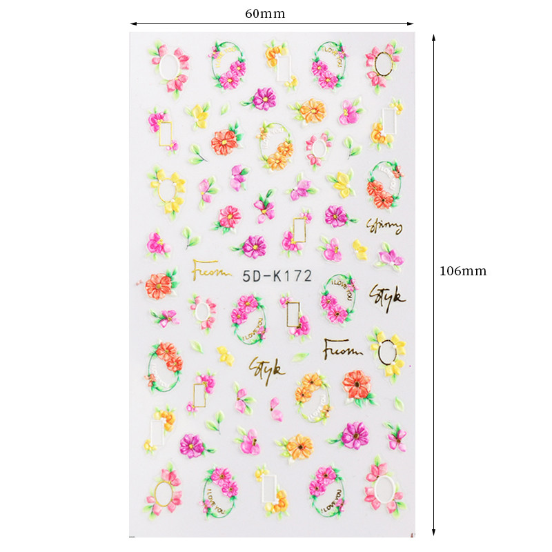 5D körömmatricák dombornyomott virágos levelek tervezés öntapadó csúszka matricák nyári 3D arany körömpapír manikűr tippek dekoráció