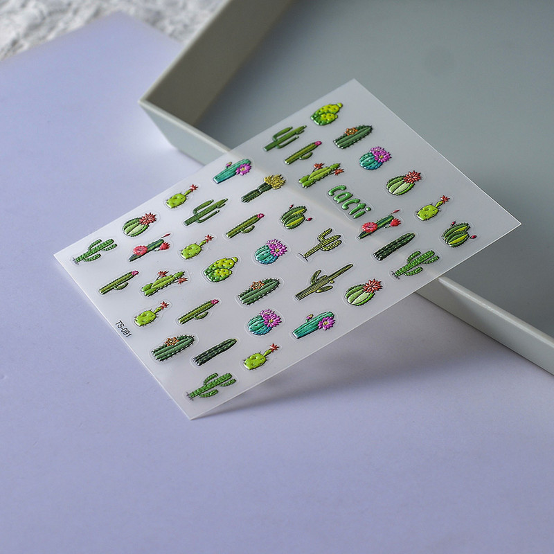 Kaktusz növények 5D köröm matricák transzfer matricák csúszkák Öntapadó manikűr dekor