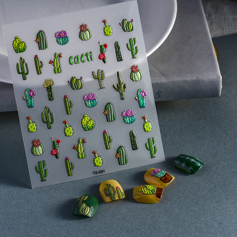Kaktusz növények 5D köröm matricák transzfer matricák csúszkák Öntapadó manikűr dekor