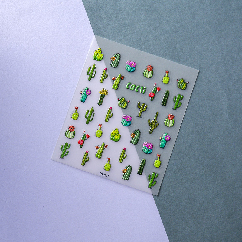 Kaktusz növények 5D köröm matricák transzfer matricák csúszkák Öntapadó manikűr dekor