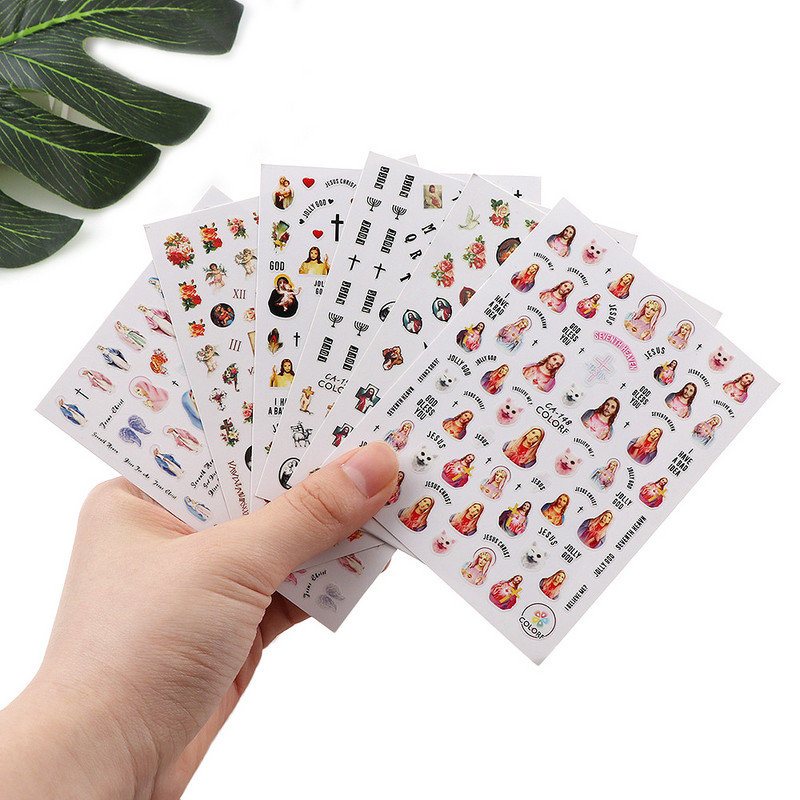 1 db Szűz Mária Jézus Krisztus 3D köröm angyal Ámor matrica Színes vallási sorozat öntapadó matrica dekoráció