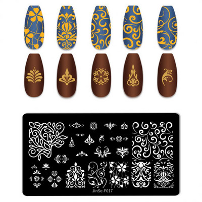 1 db Nail Art Sablonok Szilikon Bélyegző Pecsét Nyomtatás Acéllemez Virág Geometria Transzfer Köröm Bélyegző Lemezek Köröm Design