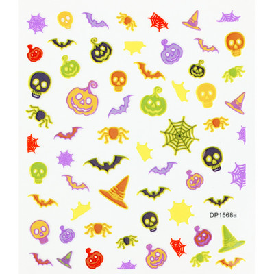 Fluoreszcens 3D körömmatricák Világító Halloween Pumpkin Pókcsillag Hold DIY Körömmatricák Sötétben Ragyog Nail Art Dekoráció