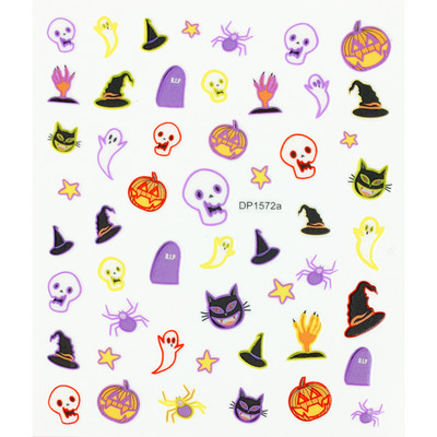 Fluoreszcens 3D körömmatricák Világító Halloween Pumpkin Pókcsillag Hold DIY Körömmatricák Sötétben Ragyog Nail Art Dekoráció