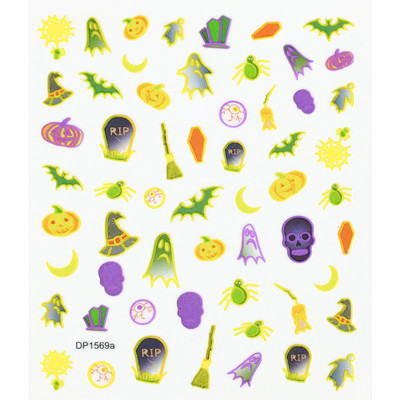 Fluoreszcens 3D körömmatricák Világító Halloween Pumpkin Pókcsillag Hold DIY Körömmatricák Sötétben Ragyog Nail Art Dekoráció