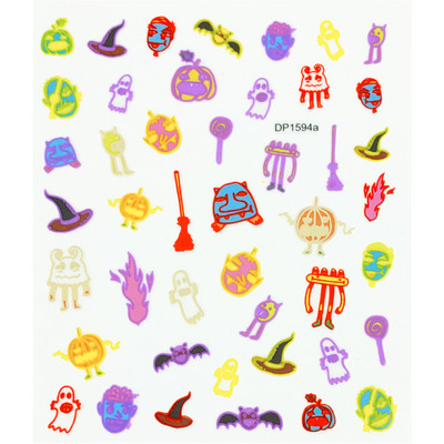 Fluoreszcens 3D körömmatricák Világító Halloween Pumpkin Pókcsillag Hold DIY Körömmatricák Sötétben Ragyog Nail Art Dekoráció